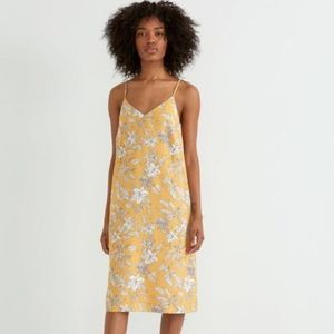 Frank and Oak Mustard Yellow Floral Shift Midi Dress Sz S